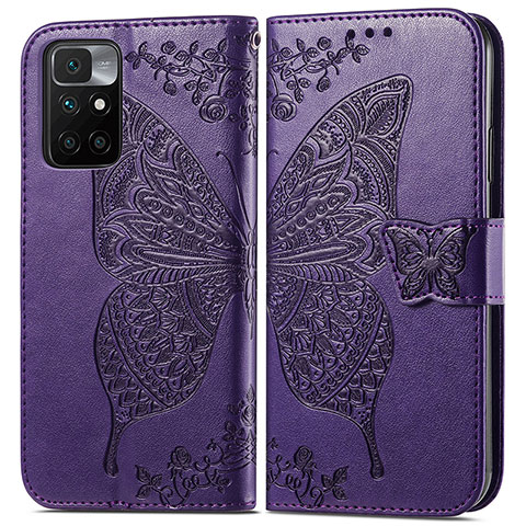 Custodia Portafoglio In Pelle Farfalla Cover con Supporto per Xiaomi Redmi Note 11 4G (2021) Viola