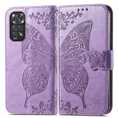 Custodia Portafoglio In Pelle Farfalla Cover con Supporto per Xiaomi Redmi Note 11 4G (2022) Lavanda