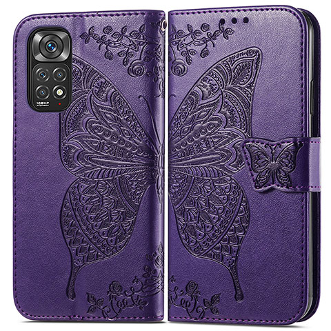 Custodia Portafoglio In Pelle Farfalla Cover con Supporto per Xiaomi Redmi Note 11 4G (2022) Viola