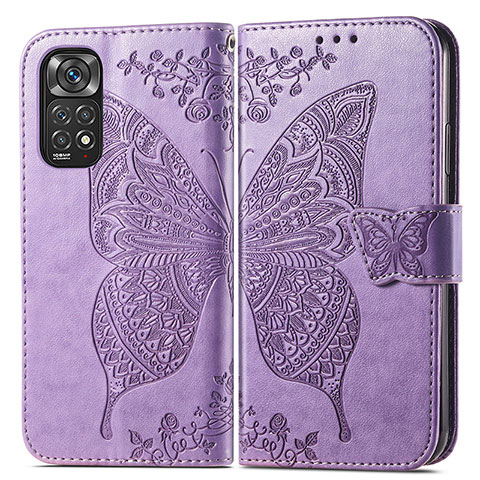 Custodia Portafoglio In Pelle Farfalla Cover con Supporto per Xiaomi Redmi Note 11 Pro 4G Lavanda