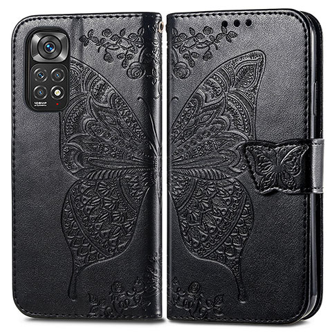 Custodia Portafoglio In Pelle Farfalla Cover con Supporto per Xiaomi Redmi Note 11 Pro 4G Nero