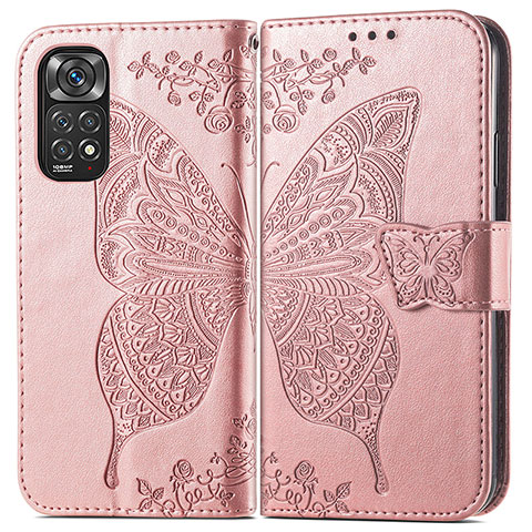 Custodia Portafoglio In Pelle Farfalla Cover con Supporto per Xiaomi Redmi Note 11 Pro 4G Rosa