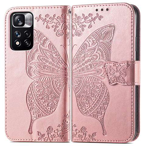 Custodia Portafoglio In Pelle Farfalla Cover con Supporto per Xiaomi Redmi Note 11 Pro+ Plus 5G Rosa