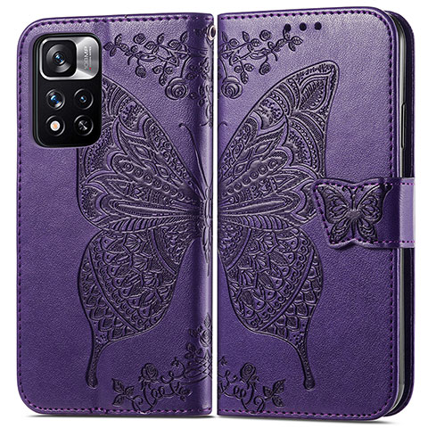 Custodia Portafoglio In Pelle Farfalla Cover con Supporto per Xiaomi Redmi Note 11 Pro+ Plus 5G Viola