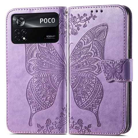 Custodia Portafoglio In Pelle Farfalla Cover con Supporto per Xiaomi Redmi Note 11E Pro 5G Lavanda