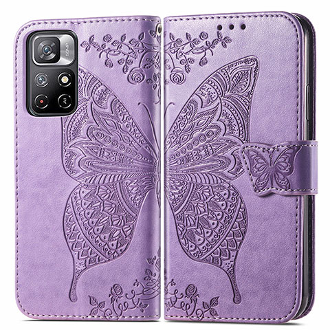 Custodia Portafoglio In Pelle Farfalla Cover con Supporto per Xiaomi Redmi Note 11T 5G Lavanda