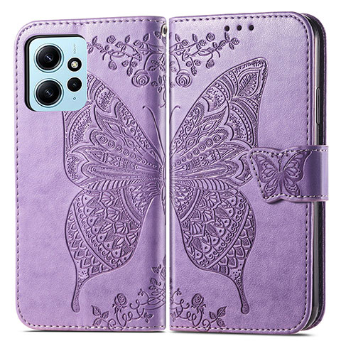 Custodia Portafoglio In Pelle Farfalla Cover con Supporto per Xiaomi Redmi Note 12 4G Lavanda