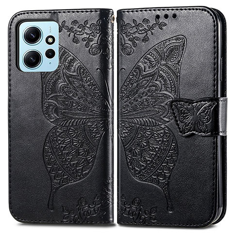 Custodia Portafoglio In Pelle Farfalla Cover con Supporto per Xiaomi Redmi Note 12 4G Nero