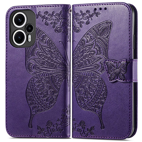 Custodia Portafoglio In Pelle Farfalla Cover con Supporto per Xiaomi Redmi Note 12 Turbo 5G Viola