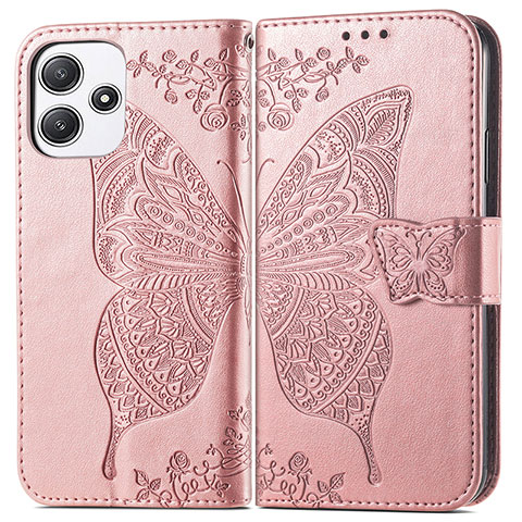 Custodia Portafoglio In Pelle Farfalla Cover con Supporto per Xiaomi Redmi Note 12R 5G Oro Rosa