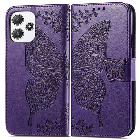 Custodia Portafoglio In Pelle Farfalla Cover con Supporto per Xiaomi Redmi Note 12R 5G Viola