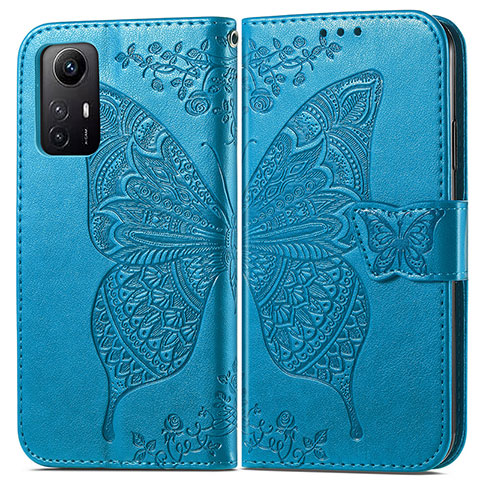 Custodia Portafoglio In Pelle Farfalla Cover con Supporto per Xiaomi Redmi Note 12S Blu