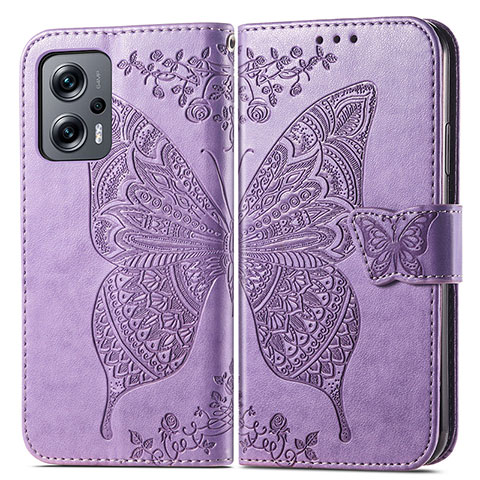 Custodia Portafoglio In Pelle Farfalla Cover con Supporto per Xiaomi Redmi Note 12T Pro 5G Lavanda