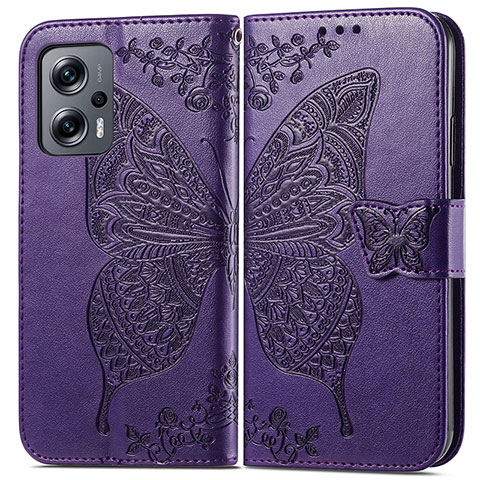 Custodia Portafoglio In Pelle Farfalla Cover con Supporto per Xiaomi Redmi Note 12T Pro 5G Viola