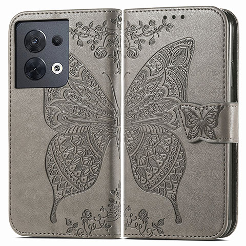 Custodia Portafoglio In Pelle Farfalla Cover con Supporto per Xiaomi Redmi Note 13 5G Grigio