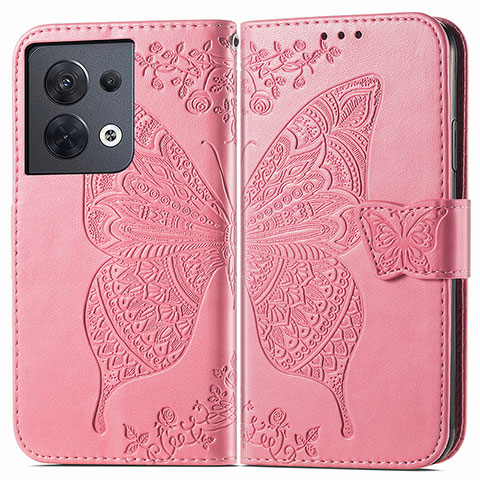 Custodia Portafoglio In Pelle Farfalla Cover con Supporto per Xiaomi Redmi Note 13 5G Rosa Caldo