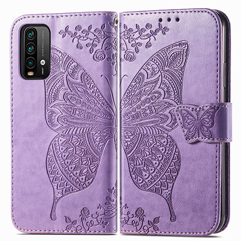 Custodia Portafoglio In Pelle Farfalla Cover con Supporto per Xiaomi Redmi Note 9 4G Lavanda