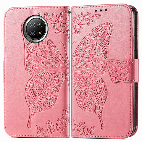 Custodia Portafoglio In Pelle Farfalla Cover con Supporto per Xiaomi Redmi Note 9 5G Rosa Caldo