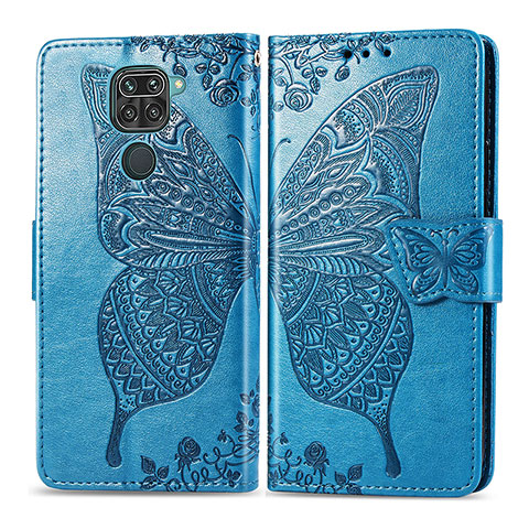 Custodia Portafoglio In Pelle Farfalla Cover con Supporto per Xiaomi Redmi Note 9 Blu