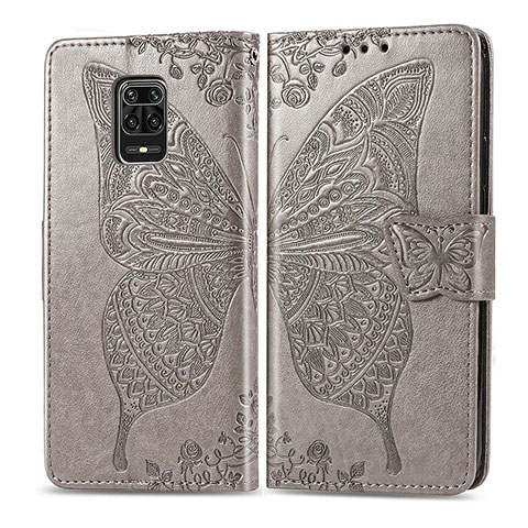 Custodia Portafoglio In Pelle Farfalla Cover con Supporto per Xiaomi Redmi Note 9 Pro Max Grigio