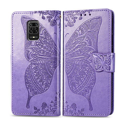 Custodia Portafoglio In Pelle Farfalla Cover con Supporto per Xiaomi Redmi Note 9 Pro Max Lavanda