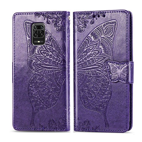 Custodia Portafoglio In Pelle Farfalla Cover con Supporto per Xiaomi Redmi Note 9 Pro Viola