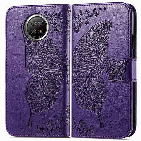 Custodia Portafoglio In Pelle Farfalla Cover con Supporto per Xiaomi Redmi Note 9T 5G Viola