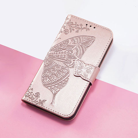 Custodia Portafoglio In Pelle Farfalla Cover con Supporto S01D per Google Pixel 5 Oro Rosa