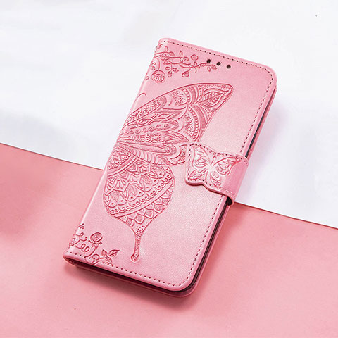 Custodia Portafoglio In Pelle Farfalla Cover con Supporto S01D per Huawei Enjoy 50z Rosa Caldo