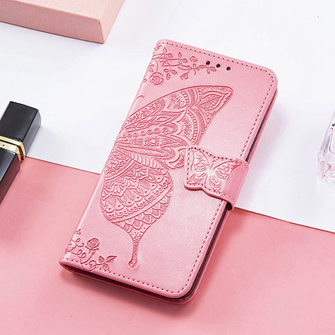 Custodia Portafoglio In Pelle Farfalla Cover con Supporto S01D per Samsung Galaxy M13 5G Rosa Caldo