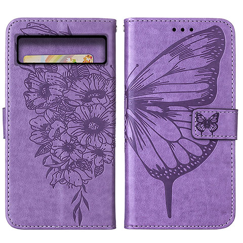 Custodia Portafoglio In Pelle Farfalla Cover con Supporto Y01B per Google Pixel 8 5G Lavanda