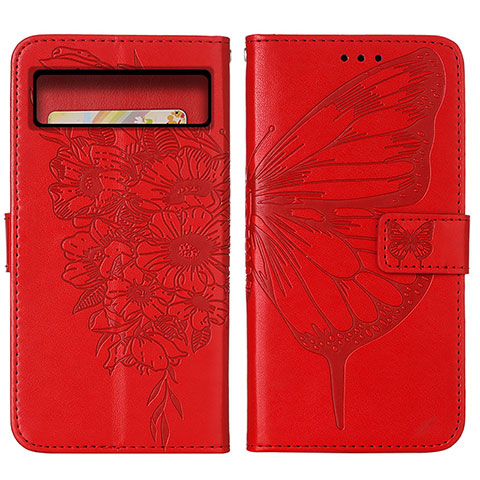 Custodia Portafoglio In Pelle Farfalla Cover con Supporto Y01B per Google Pixel 8 5G Rosso