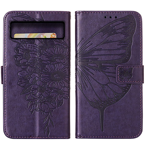 Custodia Portafoglio In Pelle Farfalla Cover con Supporto Y01B per Google Pixel 8 5G Viola