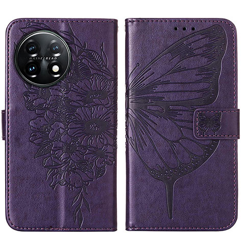 Custodia Portafoglio In Pelle Farfalla Cover con Supporto Y01B per OnePlus 11 5G Viola