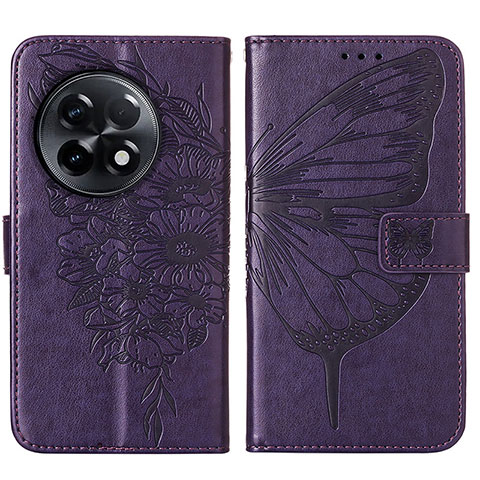 Custodia Portafoglio In Pelle Farfalla Cover con Supporto Y01B per OnePlus 11R 5G Viola