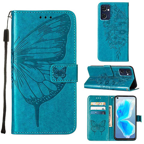 Custodia Portafoglio In Pelle Farfalla Cover con Supporto Y01B per OnePlus Nord CE 2 5G Blu