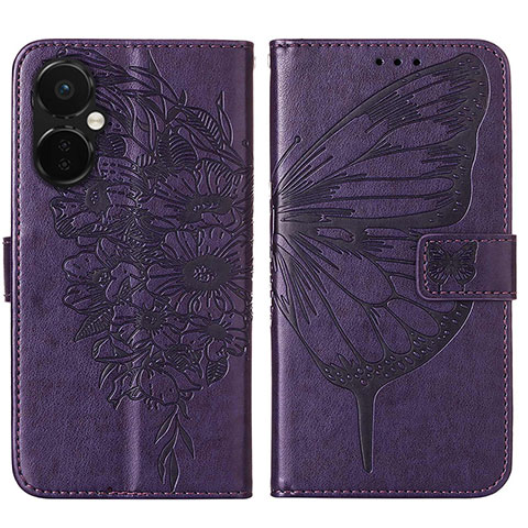 Custodia Portafoglio In Pelle Farfalla Cover con Supporto Y01B per OnePlus Nord CE 3 5G Viola