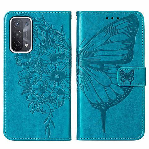 Custodia Portafoglio In Pelle Farfalla Cover con Supporto Y01B per OnePlus Nord N200 5G Blu