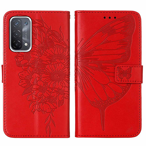 Custodia Portafoglio In Pelle Farfalla Cover con Supporto Y01B per OnePlus Nord N200 5G Rosso