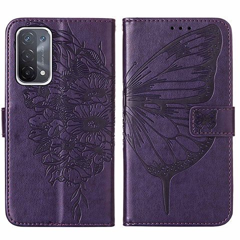 Custodia Portafoglio In Pelle Farfalla Cover con Supporto Y01B per Oppo A54 5G Viola