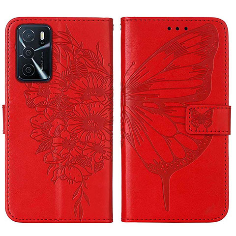 Custodia Portafoglio In Pelle Farfalla Cover con Supporto Y01B per Oppo A54s Rosso