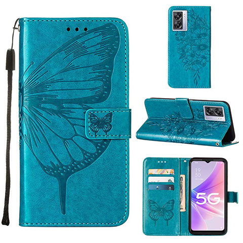 Custodia Portafoglio In Pelle Farfalla Cover con Supporto Y01B per Oppo A56S 5G Blu