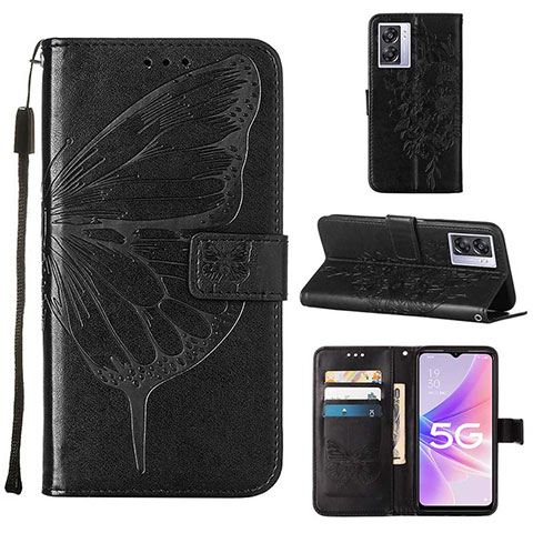 Custodia Portafoglio In Pelle Farfalla Cover con Supporto Y01B per Oppo A57 5G Nero