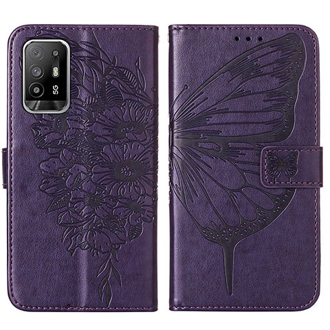 Custodia Portafoglio In Pelle Farfalla Cover con Supporto Y01B per Oppo A95 5G Viola