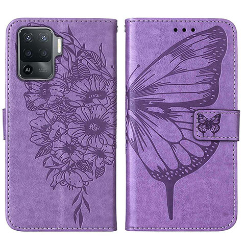 Custodia Portafoglio In Pelle Farfalla Cover con Supporto Y01B per Oppo F19 Pro Lavanda