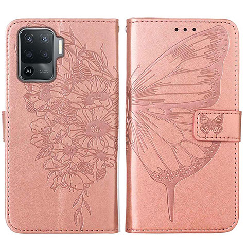 Custodia Portafoglio In Pelle Farfalla Cover con Supporto Y01B per Oppo F19 Pro Oro Rosa