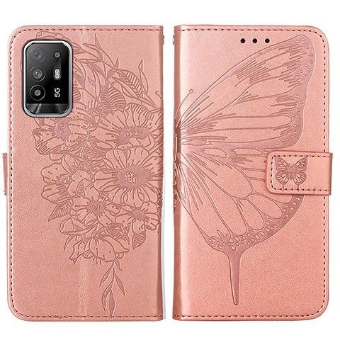 Custodia Portafoglio In Pelle Farfalla Cover con Supporto Y01B per Oppo F19 Pro+ Plus 5G Oro Rosa