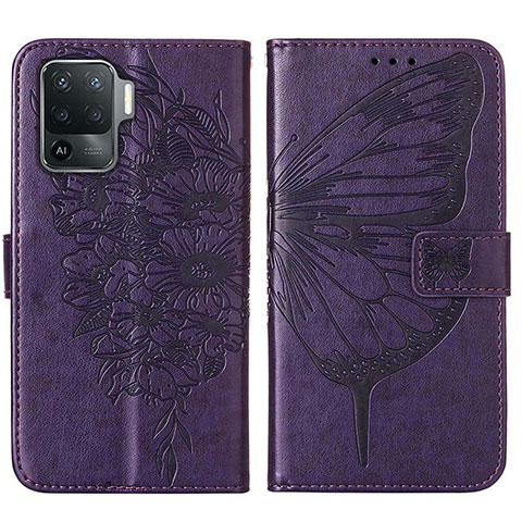 Custodia Portafoglio In Pelle Farfalla Cover con Supporto Y01B per Oppo F19 Pro Viola