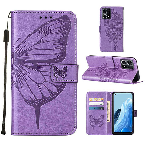 Custodia Portafoglio In Pelle Farfalla Cover con Supporto Y01B per Oppo F21 Pro 4G Lavanda