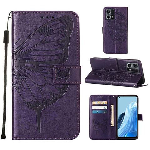 Custodia Portafoglio In Pelle Farfalla Cover con Supporto Y01B per Oppo F21 Pro 4G Viola